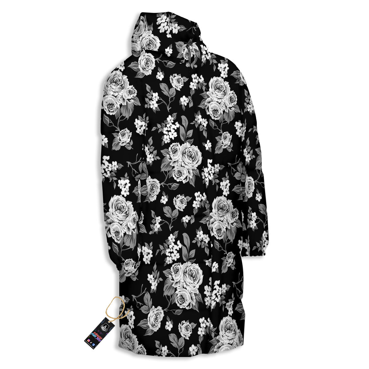 Floral Spring Monochrome Print Pattern Long Down Jacket-grizzshop