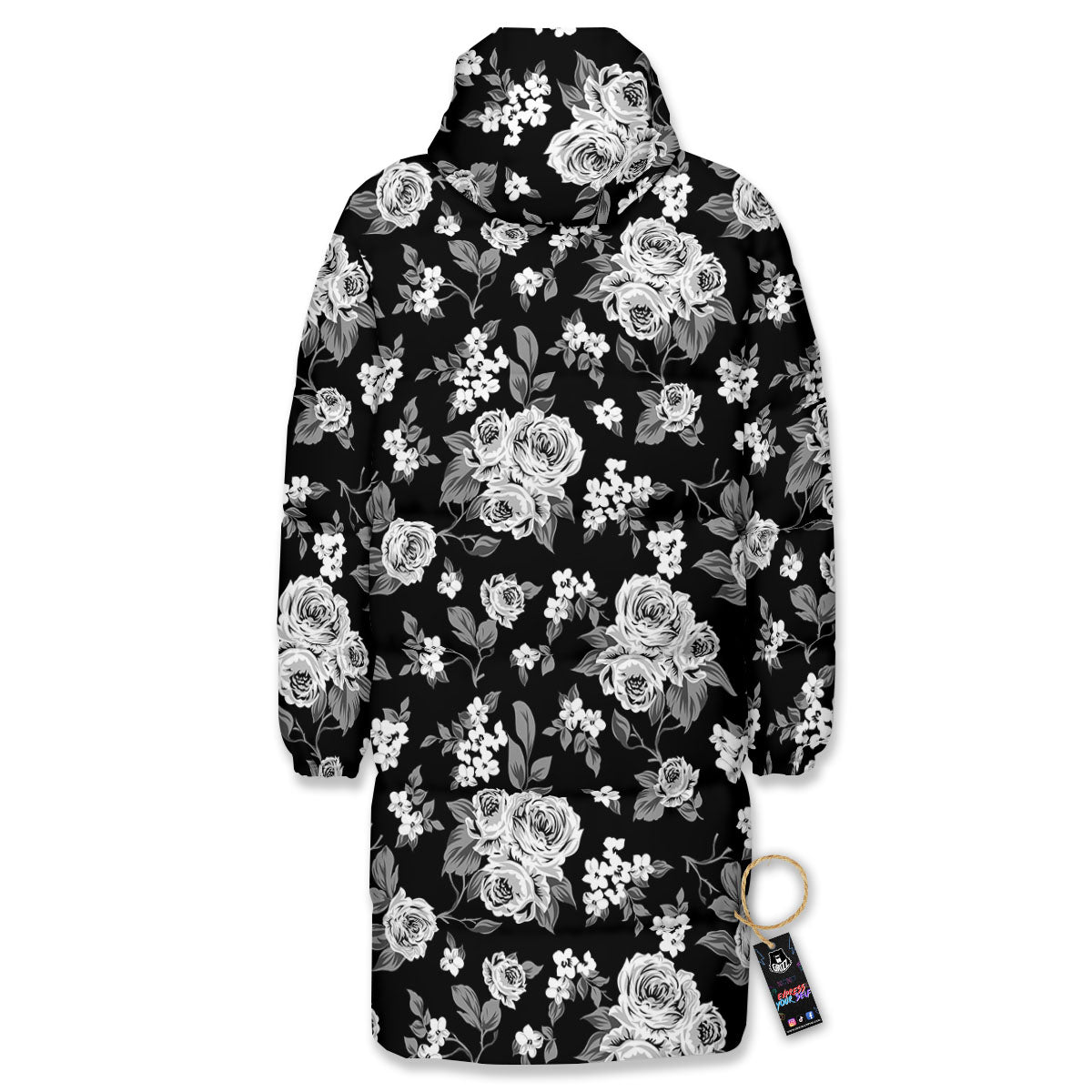 Floral Spring Monochrome Print Pattern Long Down Jacket-grizzshop