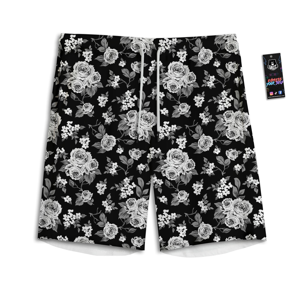 Floral Spring Monochrome Print Pattern Men's Athletic Shorts
