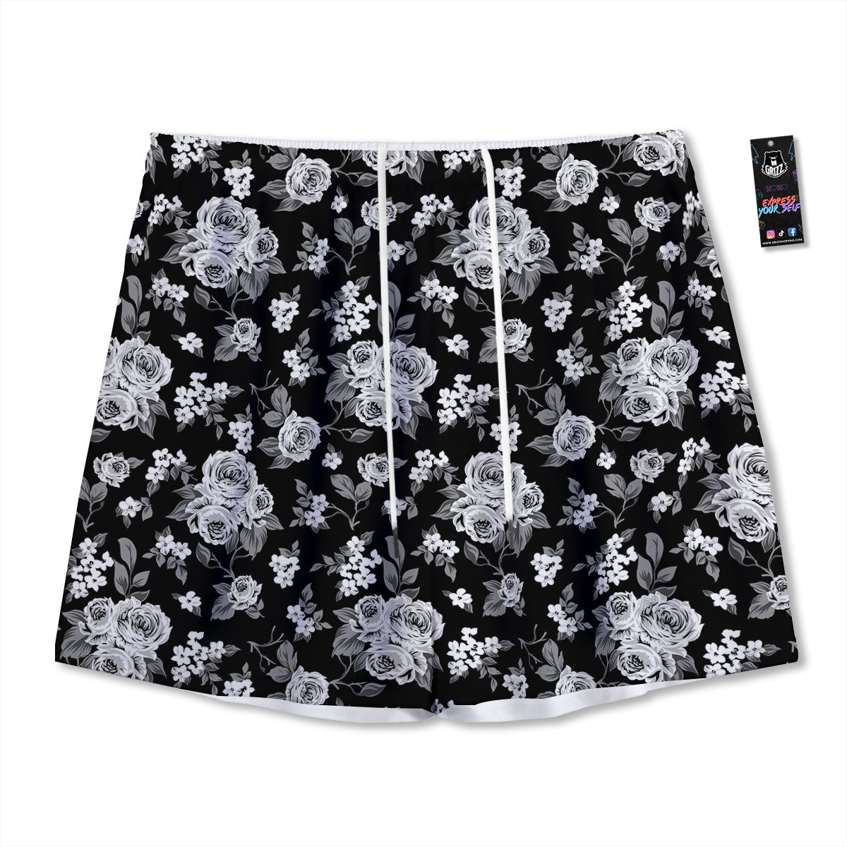 Floral Spring Monochrome Print Pattern Mesh Shorts