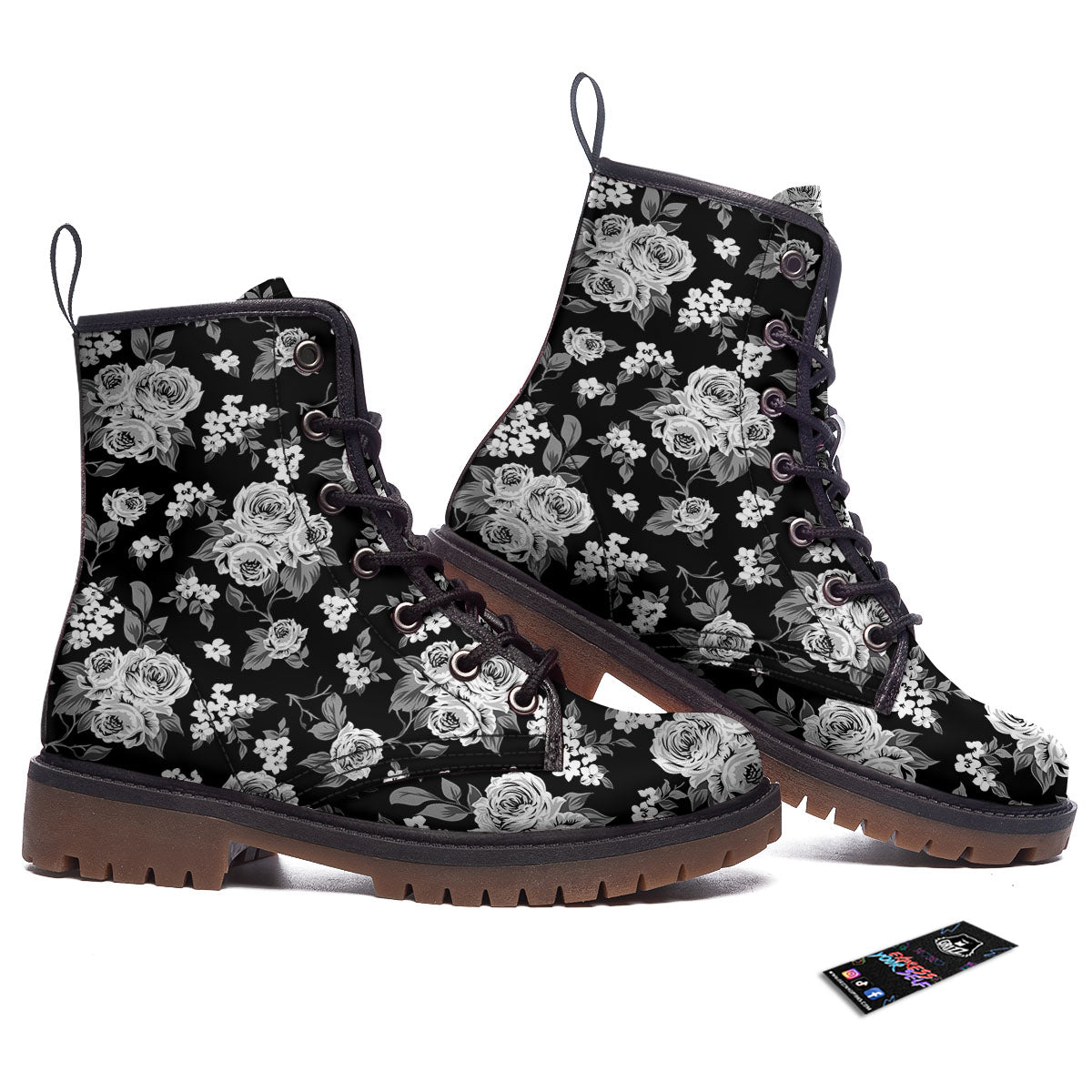 Floral Spring Monochrome Print Pattern Work Boots-grizzshop