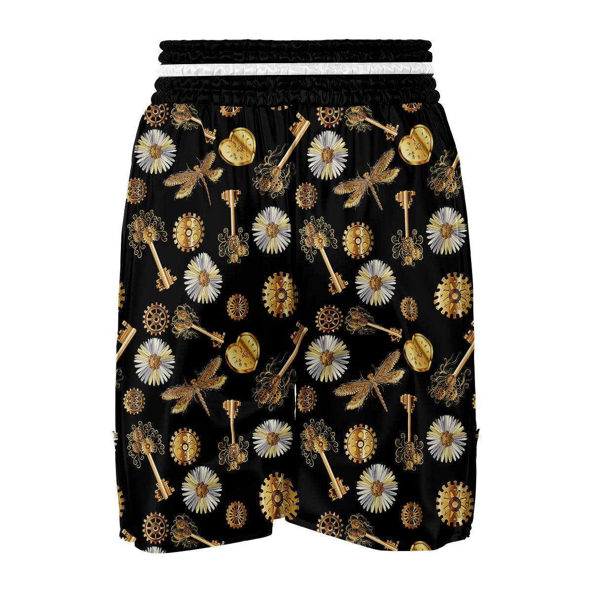 Floral Steampunk Pattern Print Boxing Shorts-grizzshop