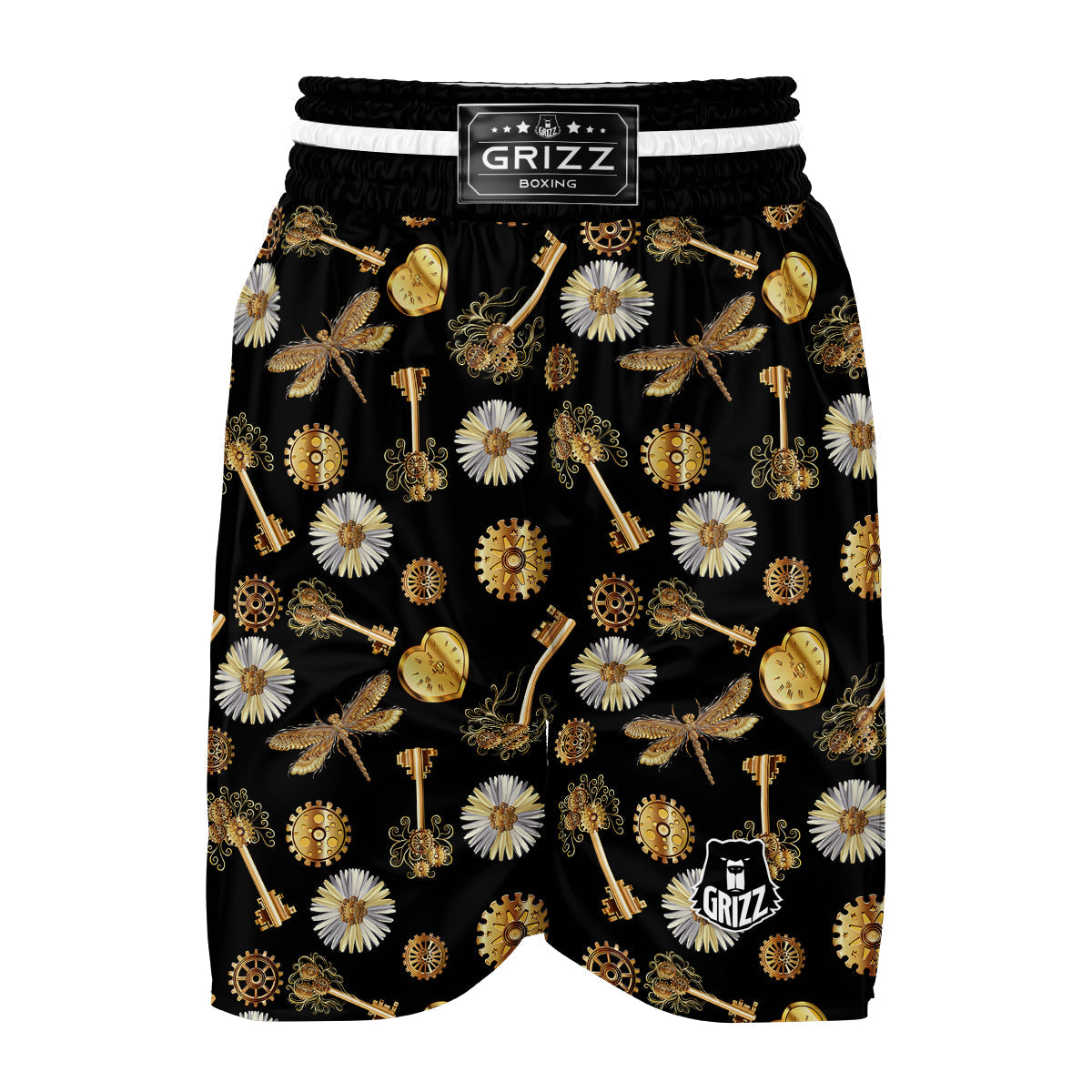 Floral Steampunk Pattern Print Boxing Shorts-grizzshop