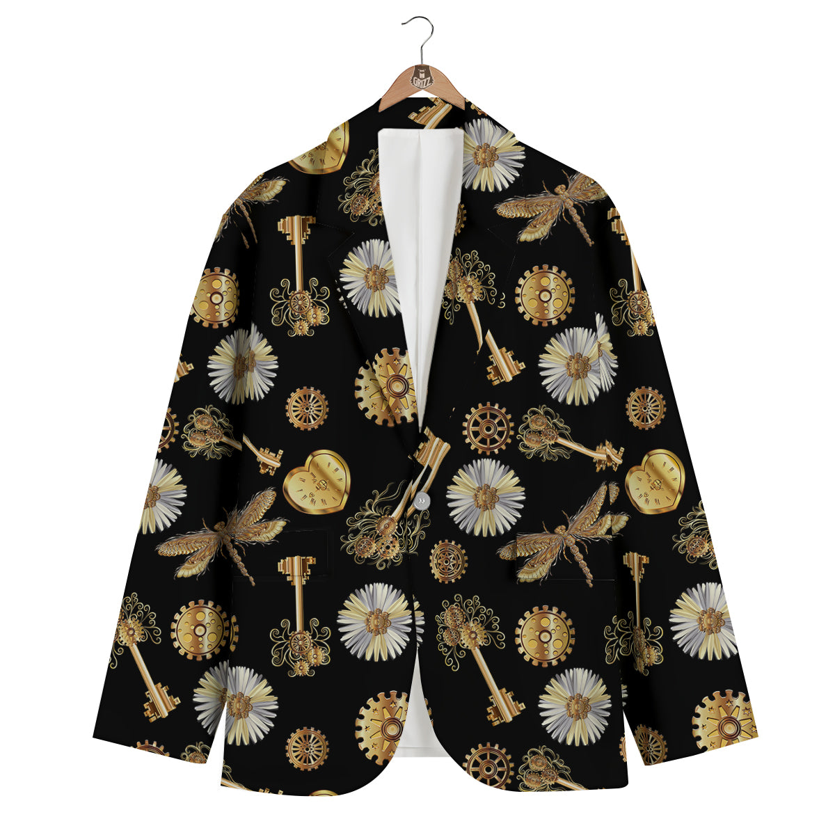 Floral Steampunk Pattern Print Men's Blazer-grizzshop