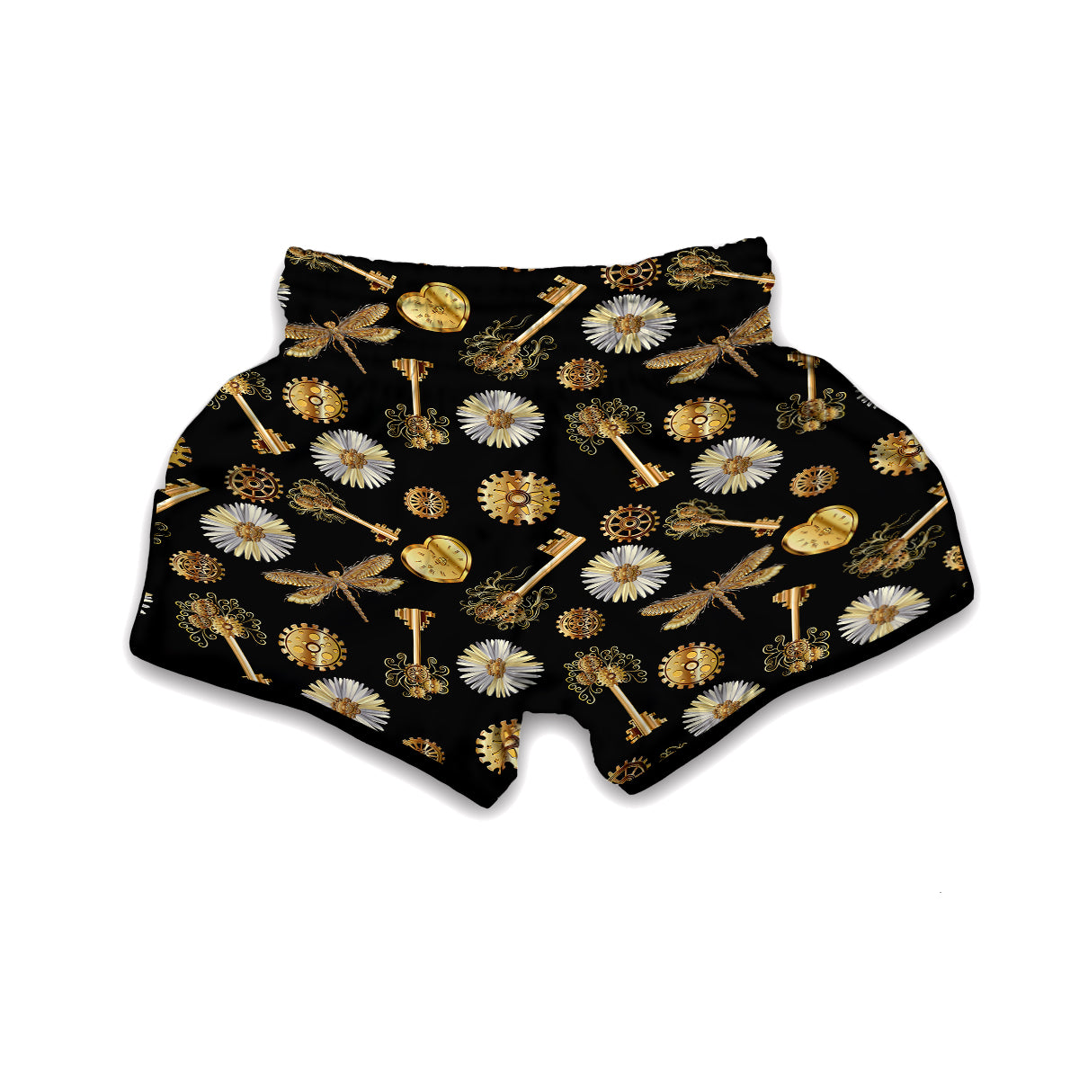 Floral Steampunk Pattern Print Muay Thai Boxing Shorts-grizzshop