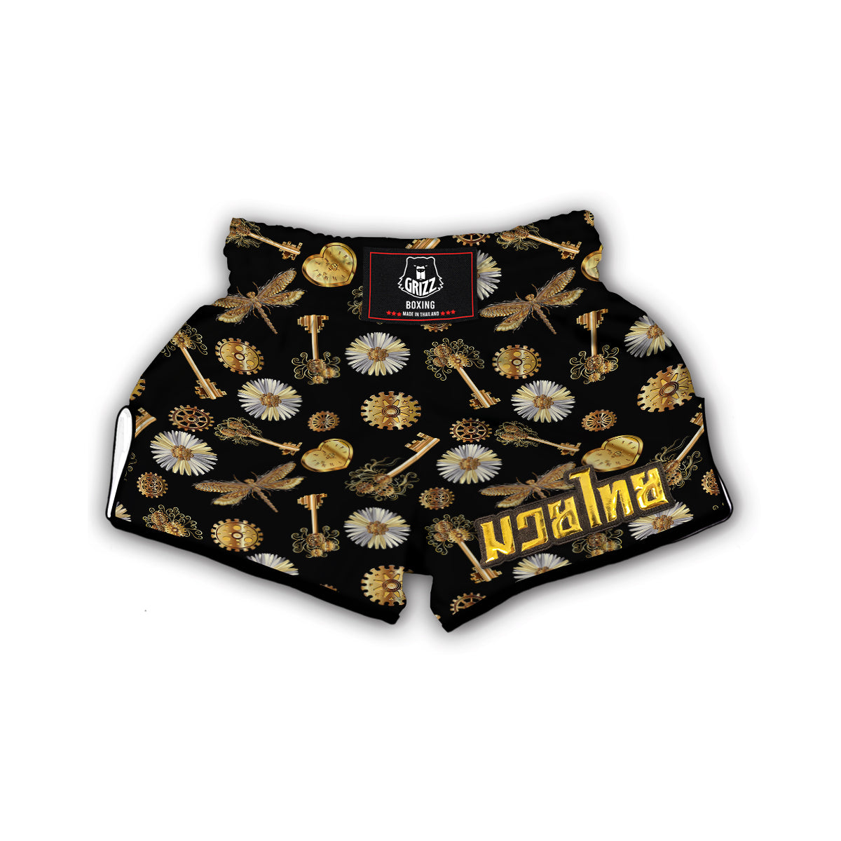 Floral Steampunk Pattern Print Muay Thai Boxing Shorts-grizzshop