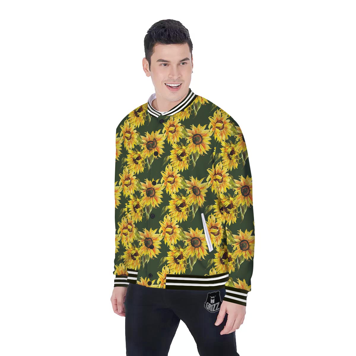 Floral Sunflower Print Pattern Baseball Jacket-grizzshop
