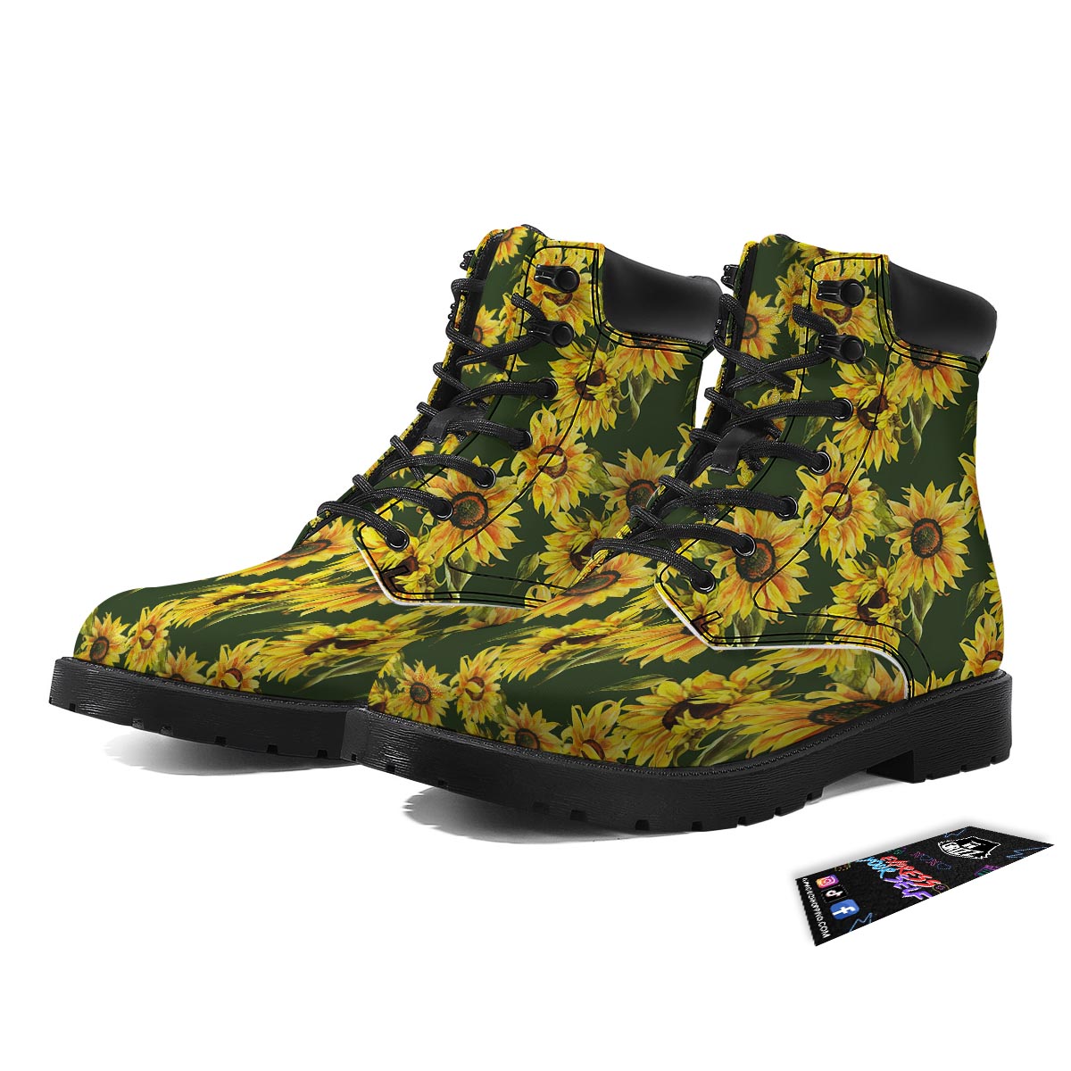 Floral Sunflower Print Pattern Boots-grizzshop