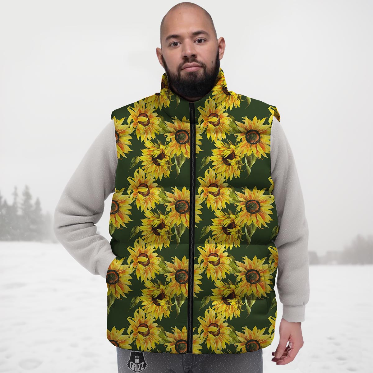 Floral Sunflower Print Pattern Down Vest