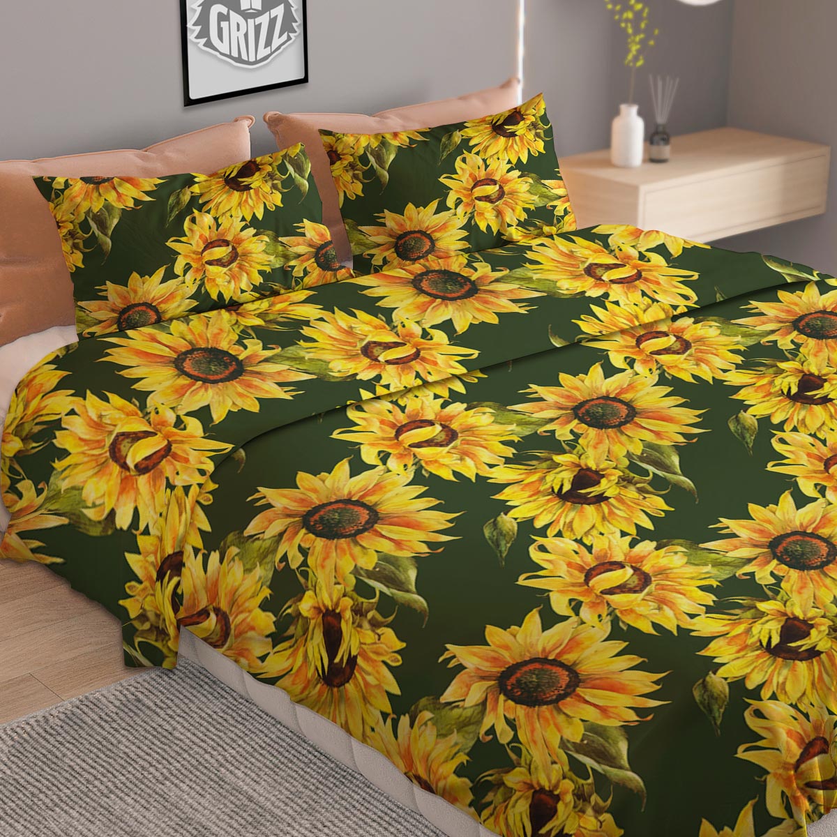 Floral Sunflower Print Pattern Duvet Cover Bedding Set