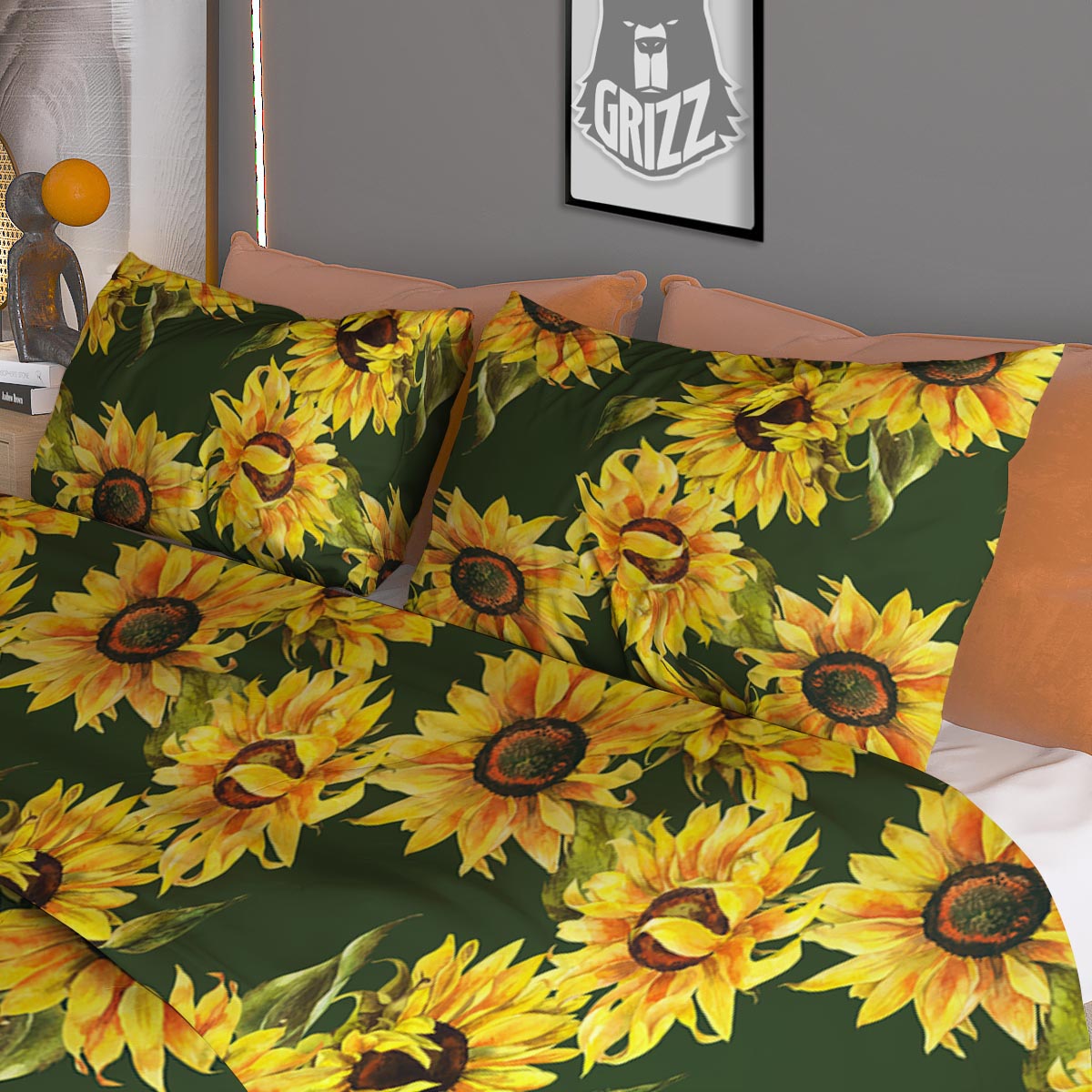 Floral Sunflower Print Pattern Duvet Cover Bedding Set