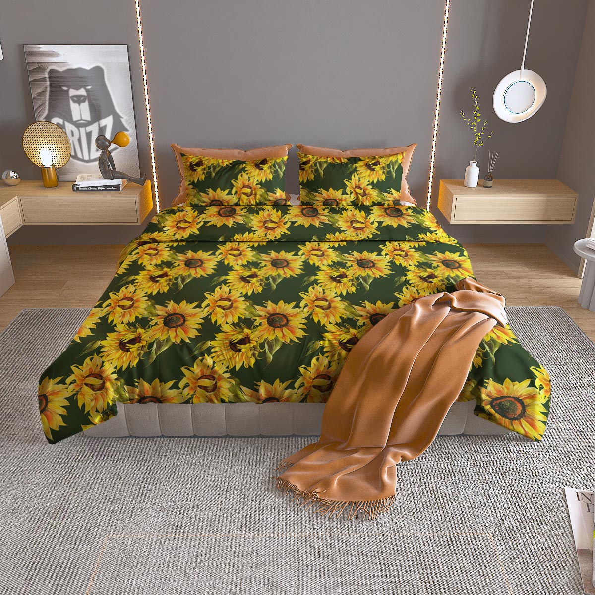 Floral Sunflower Print Pattern Duvet Cover Bedding Set