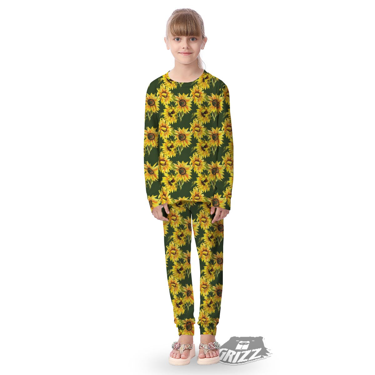 Floral Sunflower Print Pattern Kid's Pajamas-grizzshop
