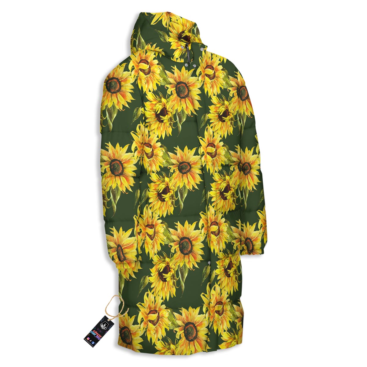 Floral Sunflower Print Pattern Long Down Jacket-grizzshop