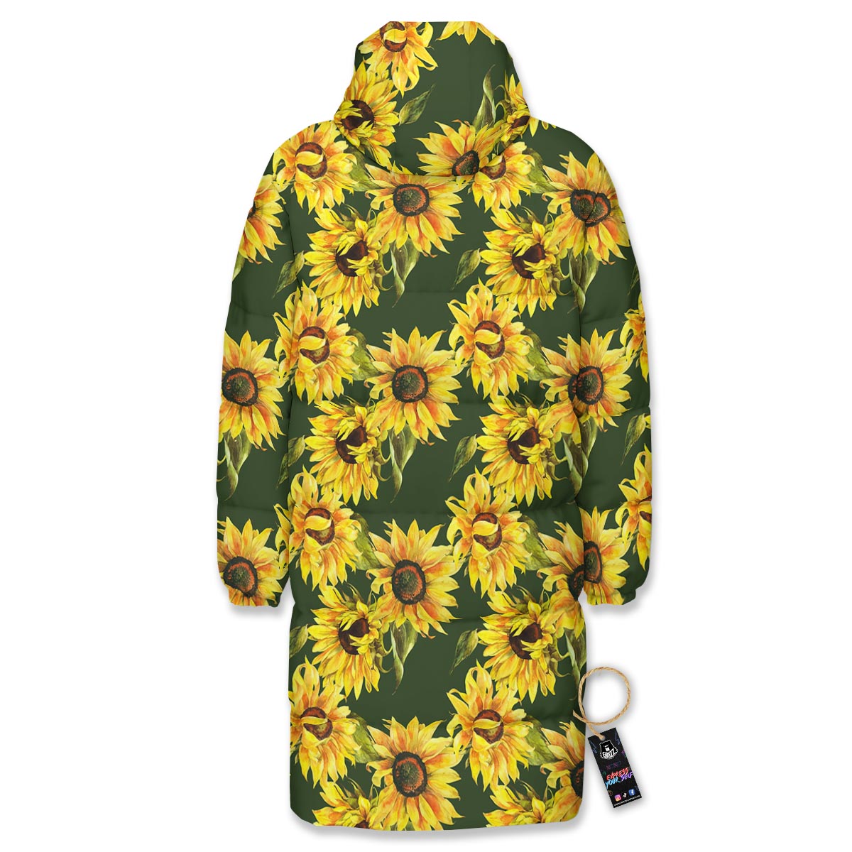 Floral Sunflower Print Pattern Long Down Jacket-grizzshop