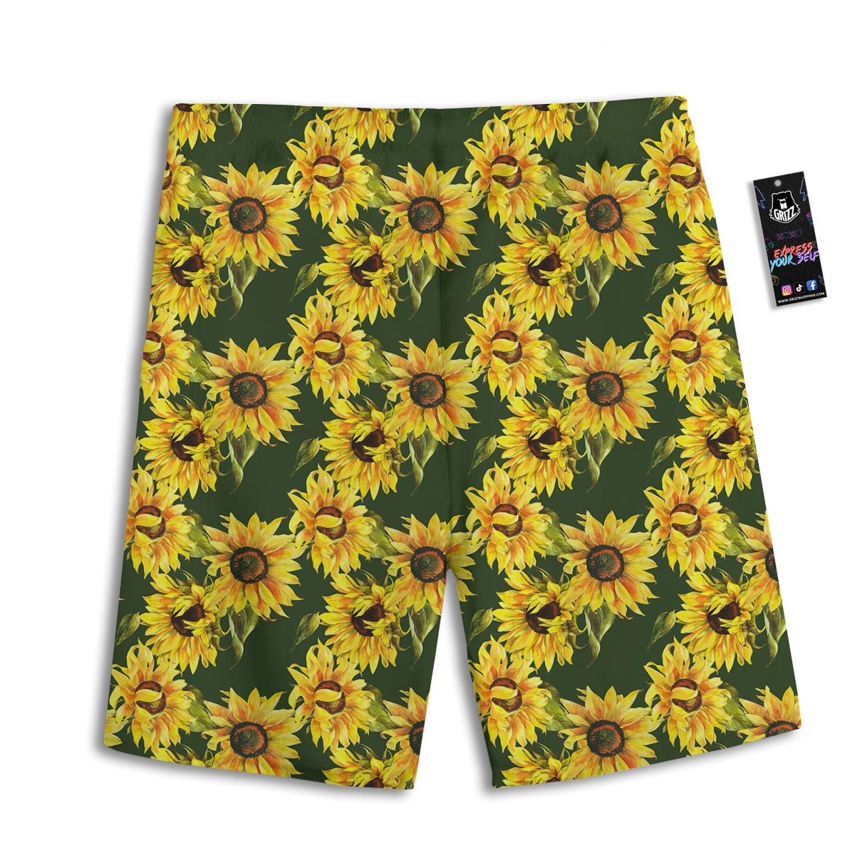 Floral Sunflower Print Pattern Men's Athletic Shorts