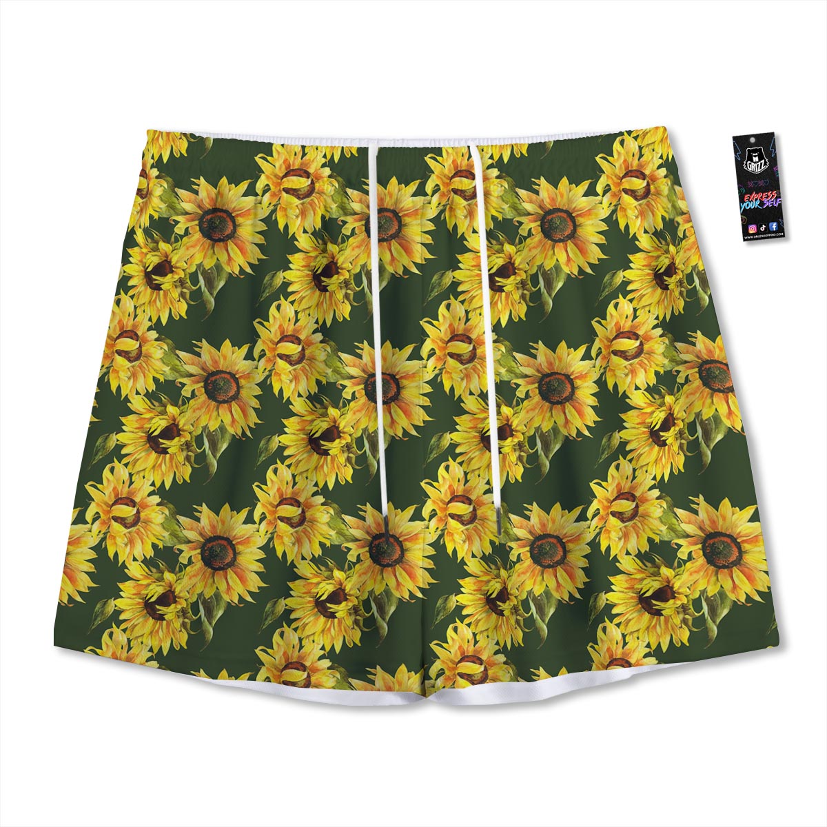 Floral Sunflower Print Pattern Mesh Shorts