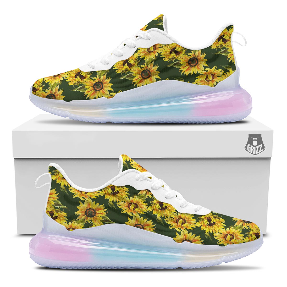 Floral Sunflower Print Pattern Running Sneakers-grizzshop