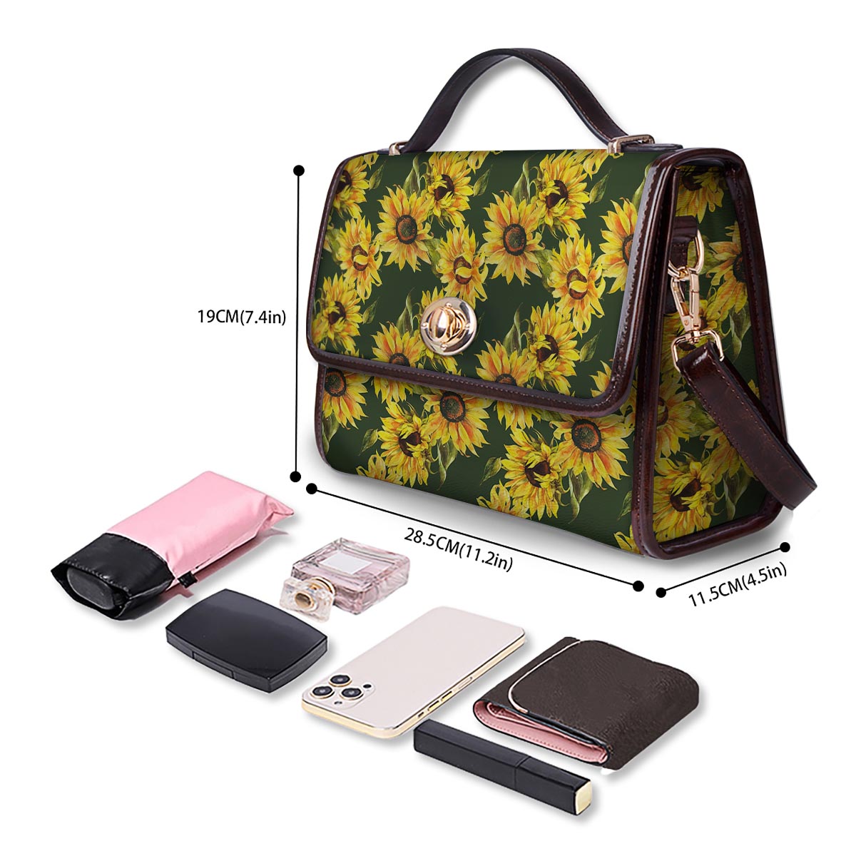 Floral Sunflower Print Pattern Women's Satchel Bag-grizzshop