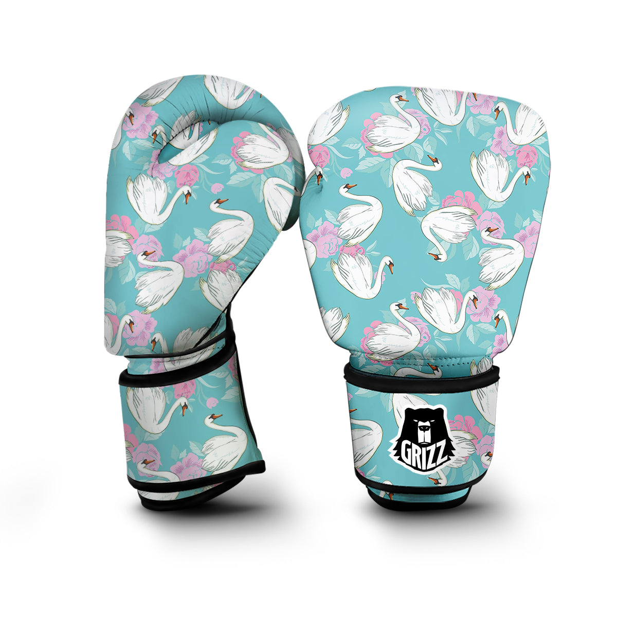 Floral Swan Pattern Print Boxing Gloves-grizzshop