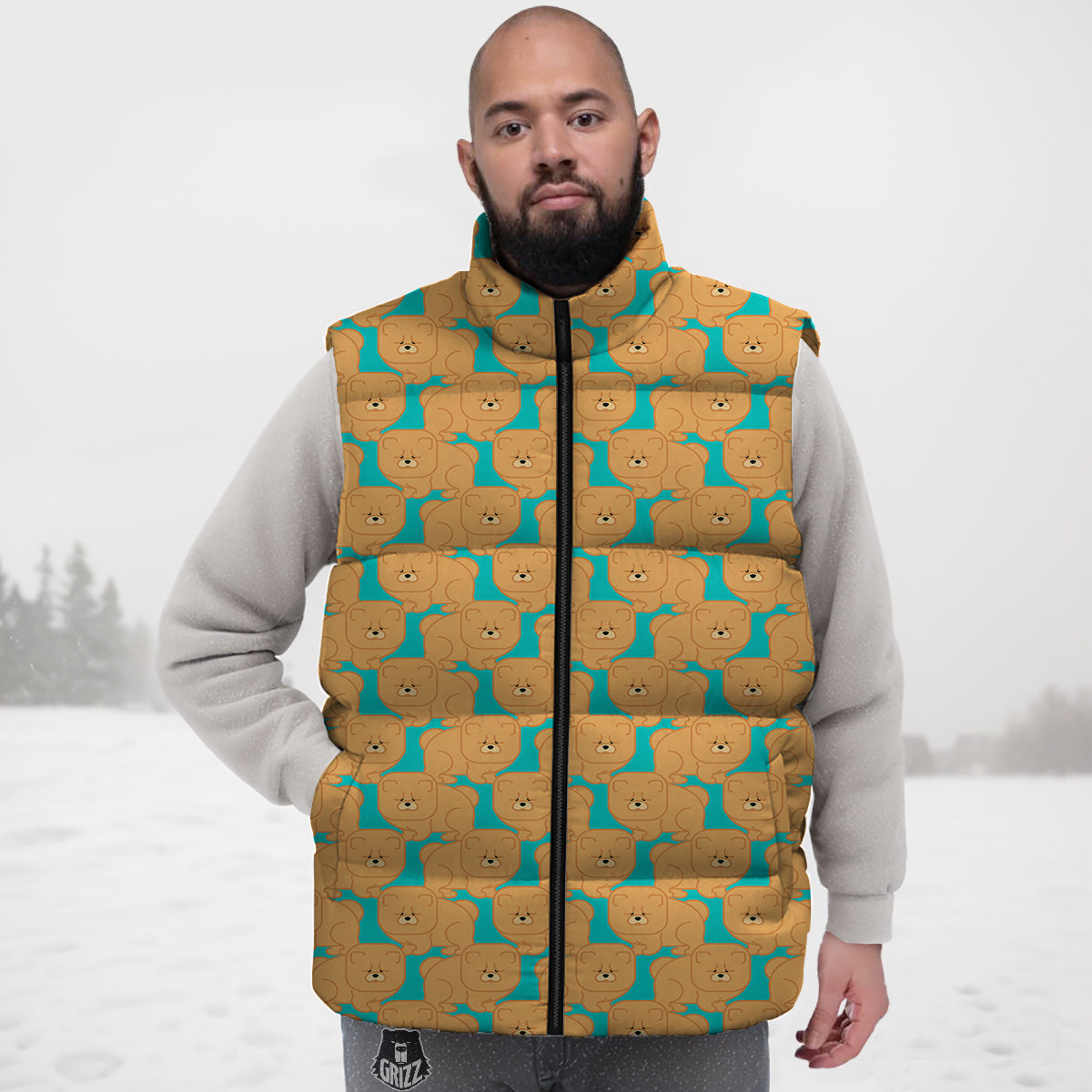 Floral Swan Pattern Print Down Vest-grizzshop