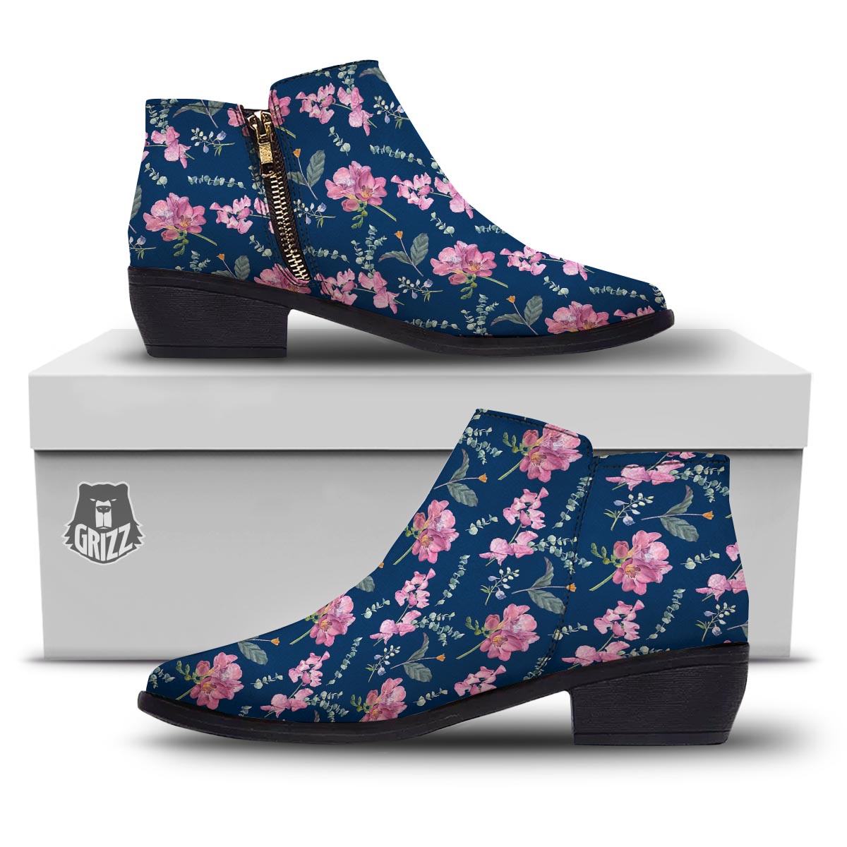Floral Sweet Pea Print Pattern Ankle Boots-grizzshop