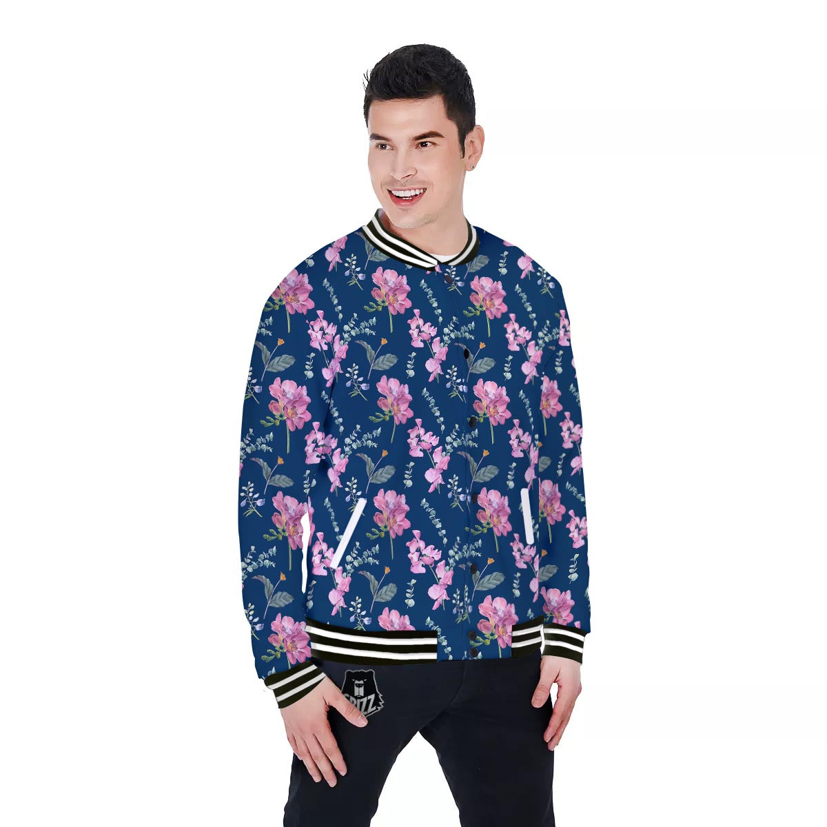 Floral Sweet Pea Print Pattern Baseball Jacket-grizzshop