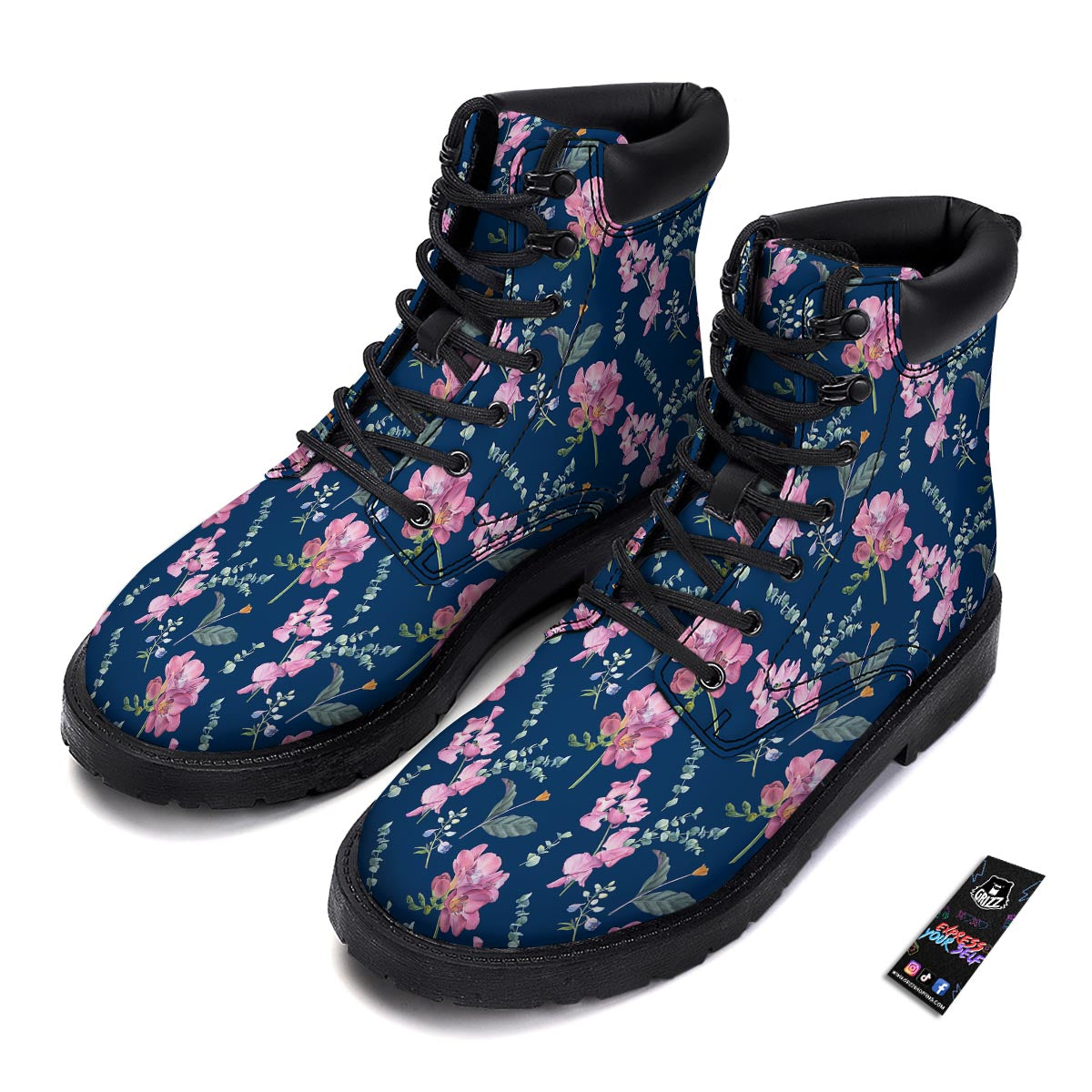 Floral Sweet Pea Print Pattern Boots-grizzshop