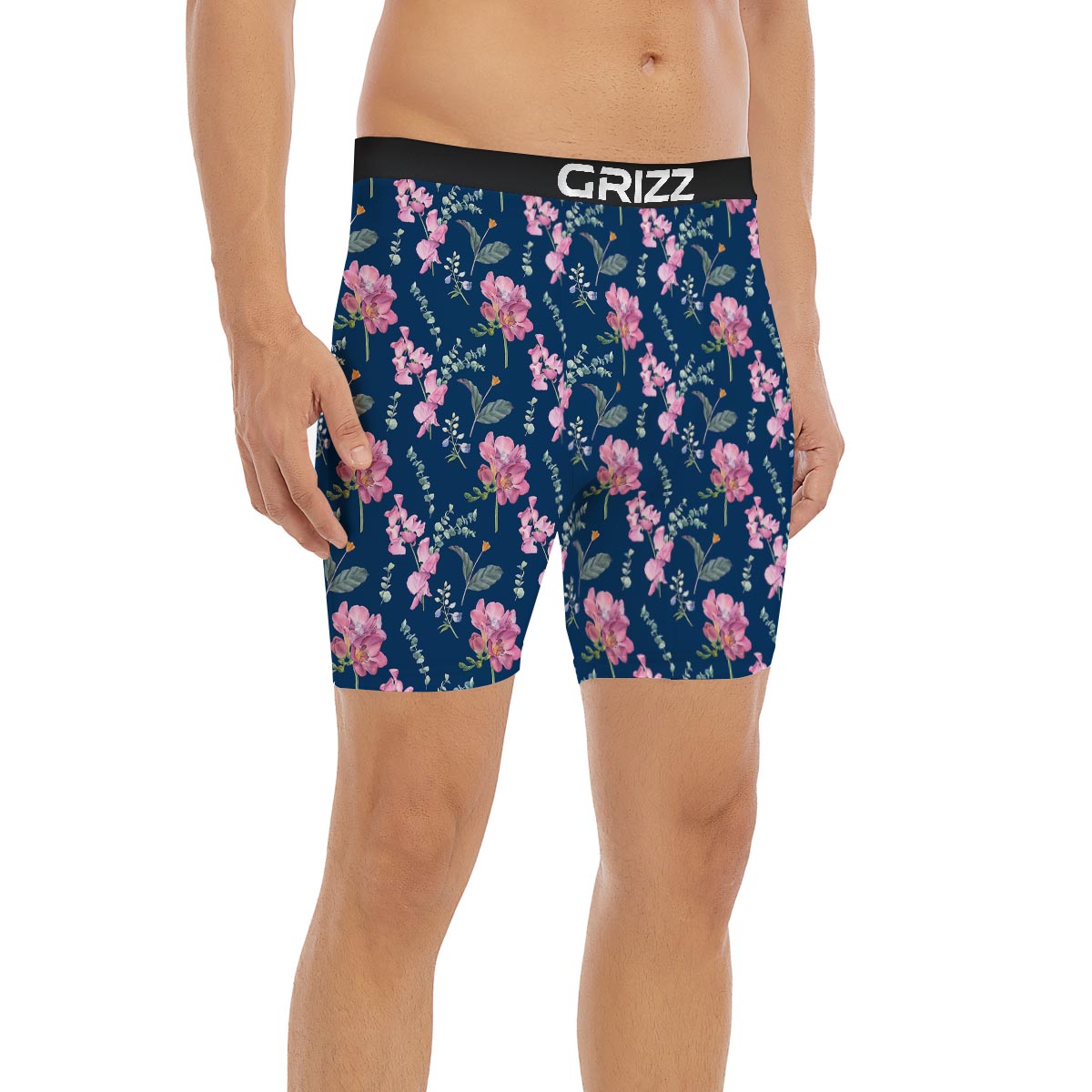 Floral Sweet Pea Print Pattern Boxer Briefs-grizzshop
