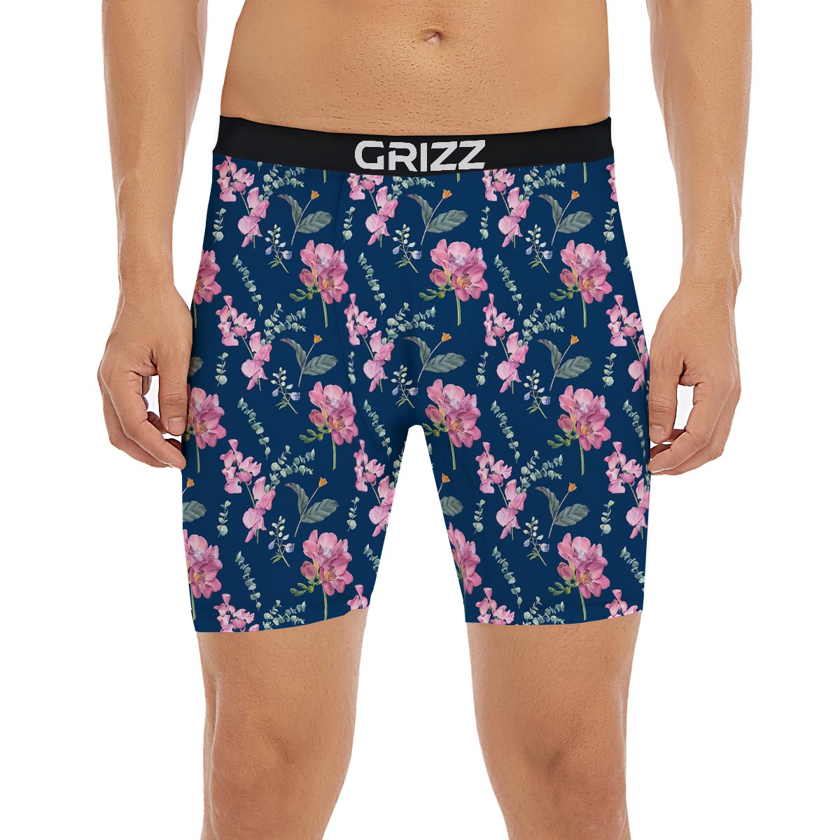 Floral Sweet Pea Print Pattern Boxer Briefs-grizzshop