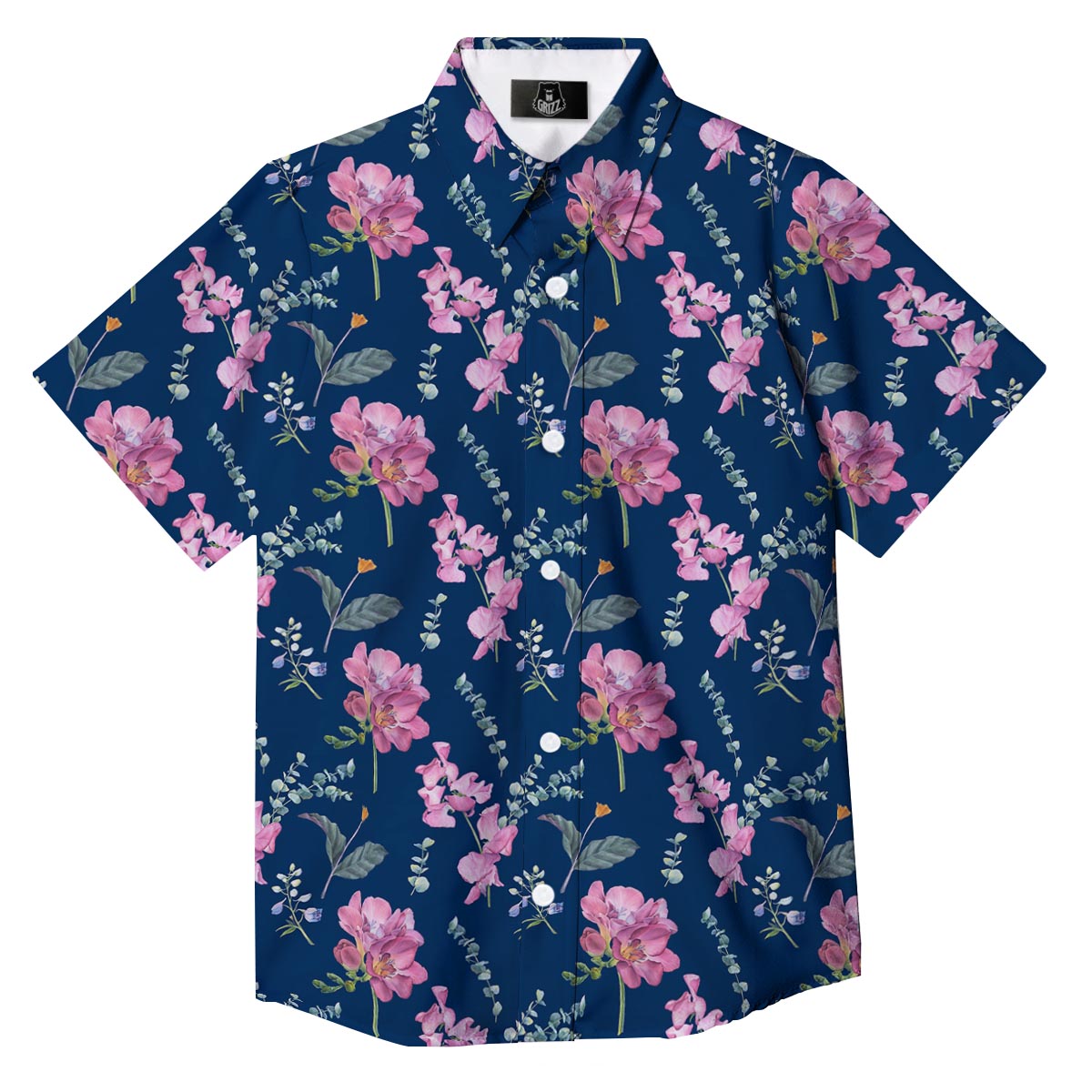 Floral Sweet Pea Print Pattern Button Up Shirt-grizzshop