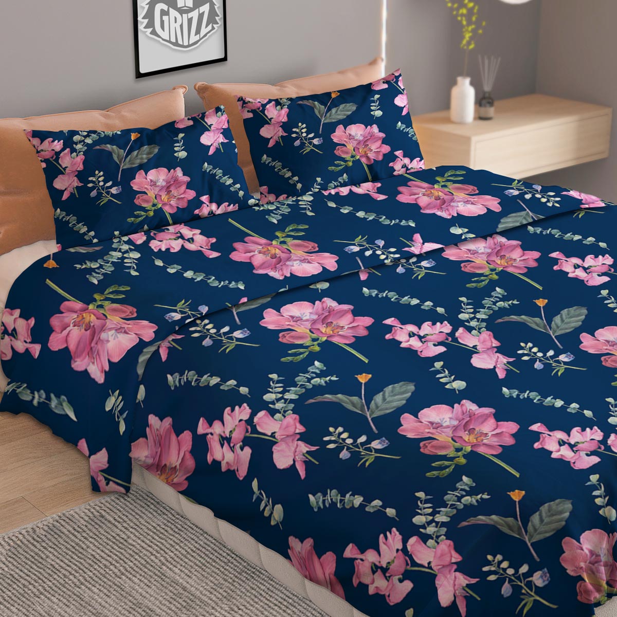 Floral Sweet Pea Print Pattern Duvet Cover Bedding Set