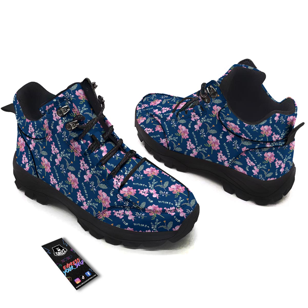 Floral Sweet Pea Print Pattern Hiking Shoes-grizzshop