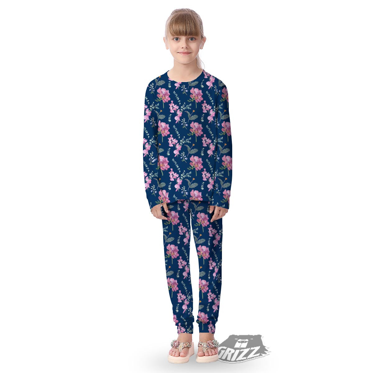 Floral Sweet Pea Print Pattern Kid's Pajamas-grizzshop