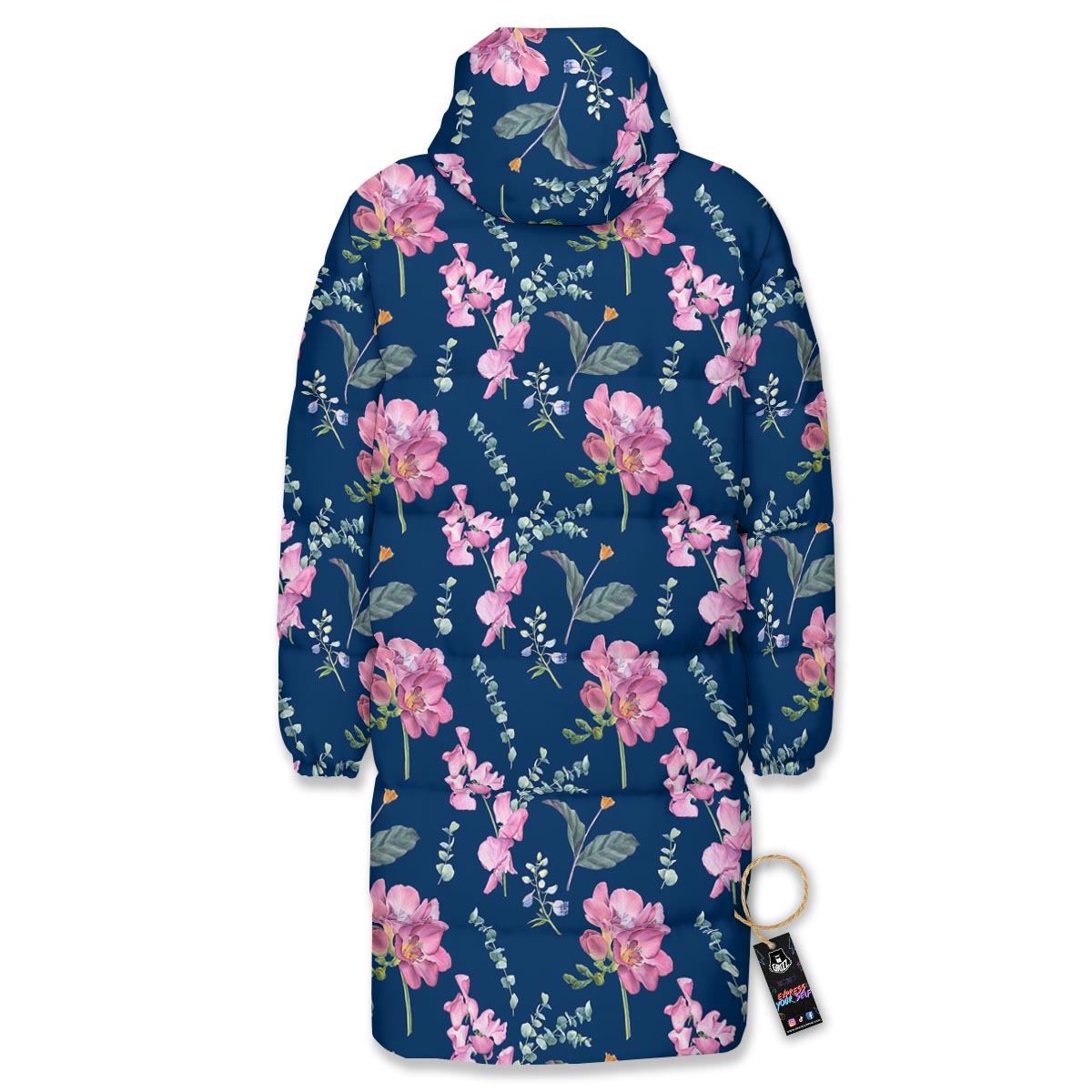 Floral Sweet Pea Print Pattern Long Down Jacket-grizzshop
