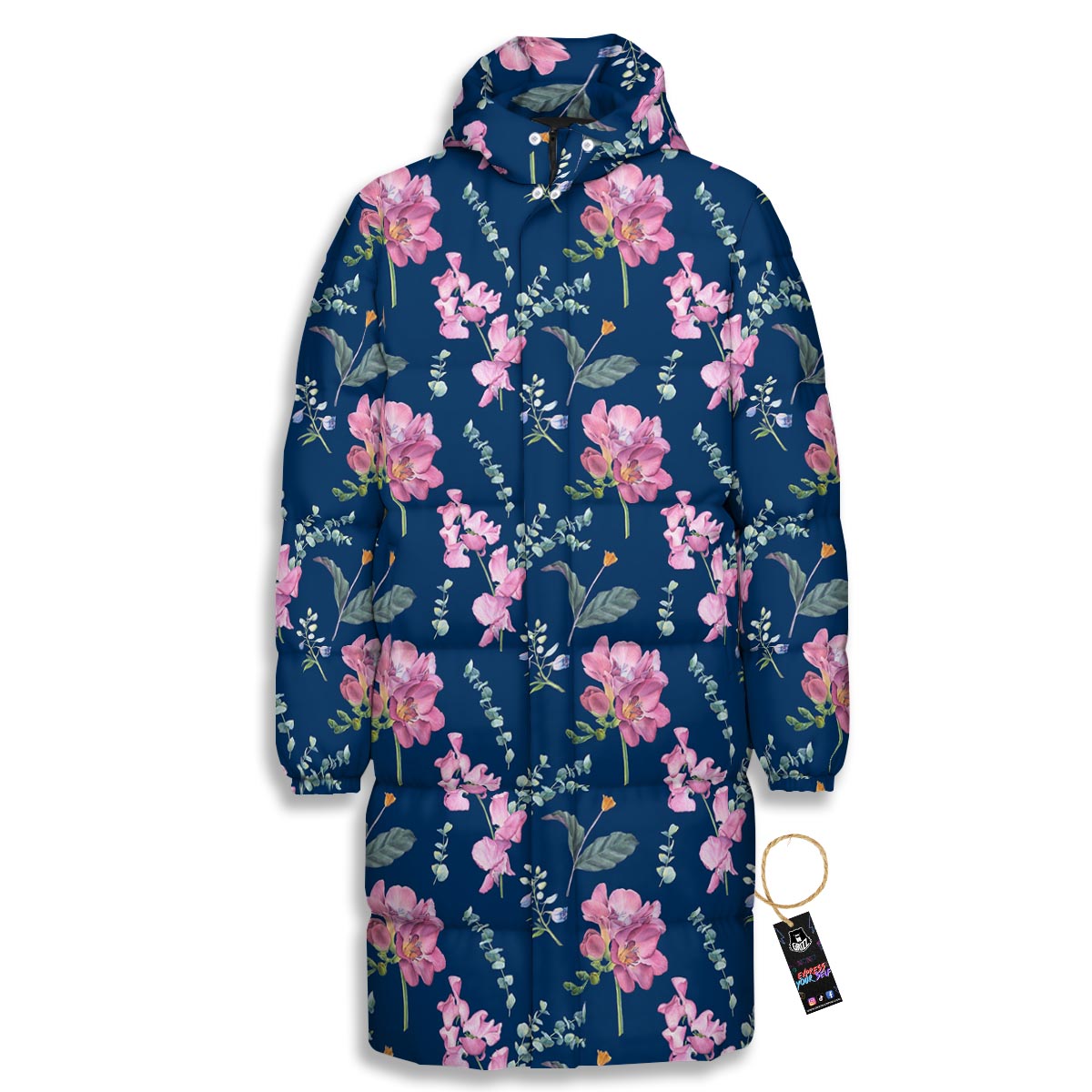 Floral Sweet Pea Print Pattern Long Down Jacket-grizzshop
