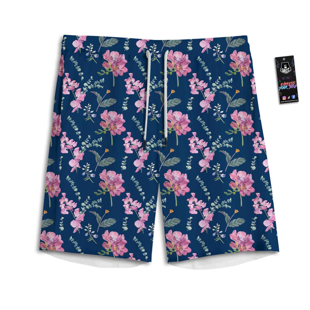 Floral Sweet Pea Print Pattern Men's Athletic Shorts