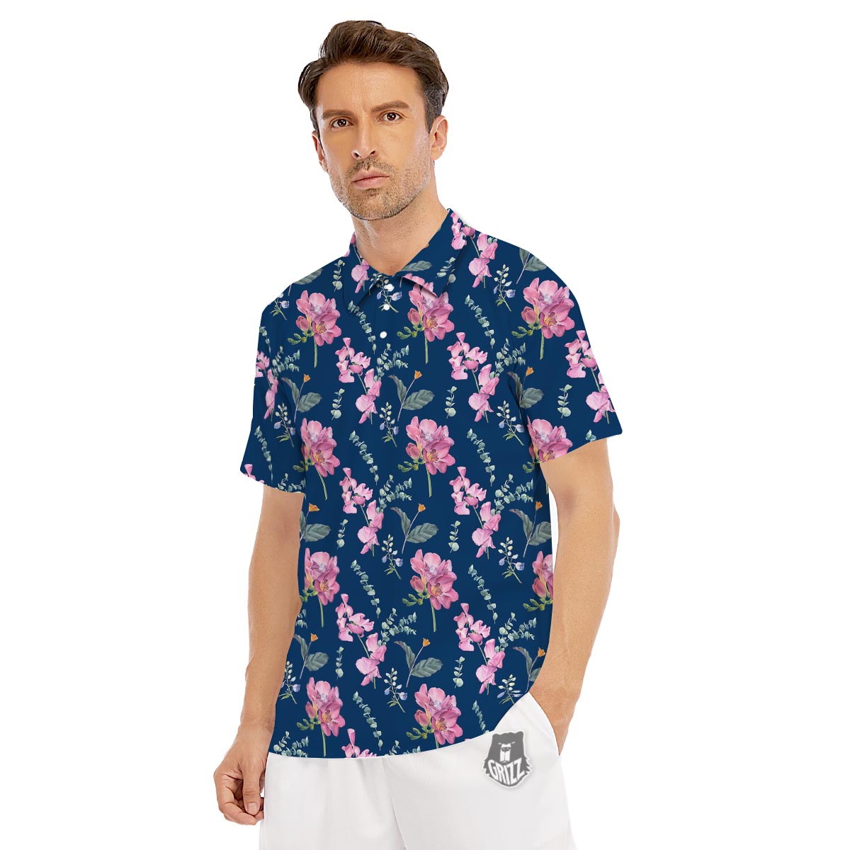 Floral Sweet Pea Print Pattern Men's Golf Shirts-grizzshop