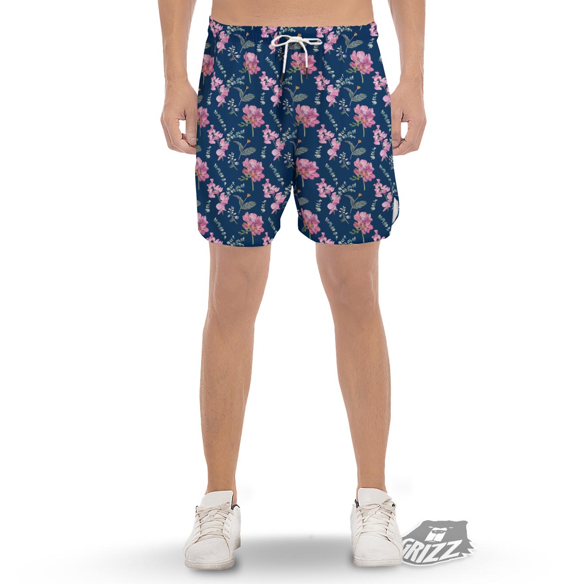 Floral Sweet Pea Print Pattern Men's Gym Shorts-grizzshop