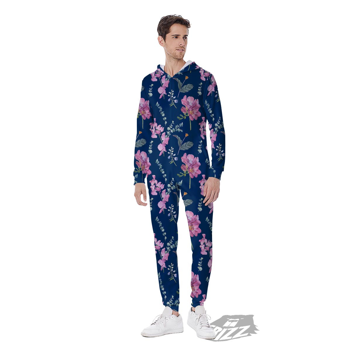 Floral Sweet Pea Print Pattern Men's Jumpsuit-grizzshop