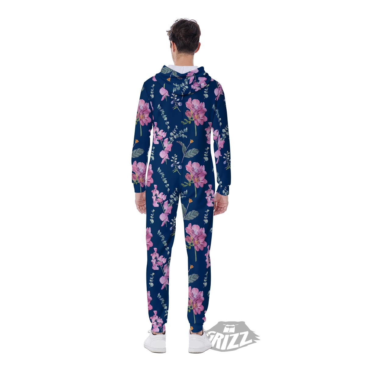 Floral Sweet Pea Print Pattern Men's Jumpsuit-grizzshop