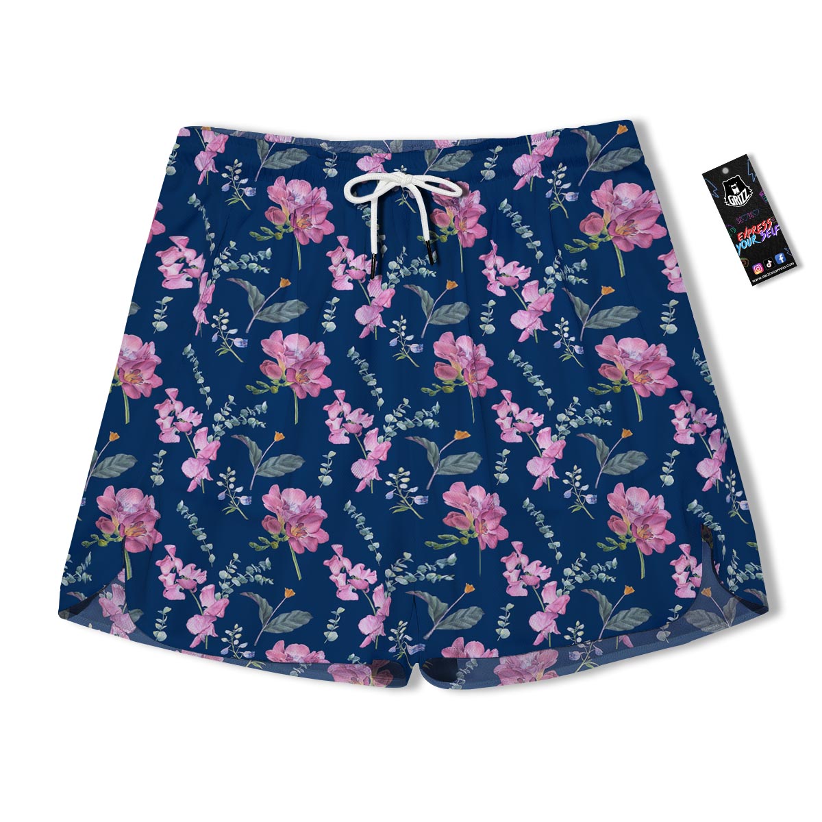 Floral Sweet Pea Print Pattern Men's Running Shorts-grizzshop
