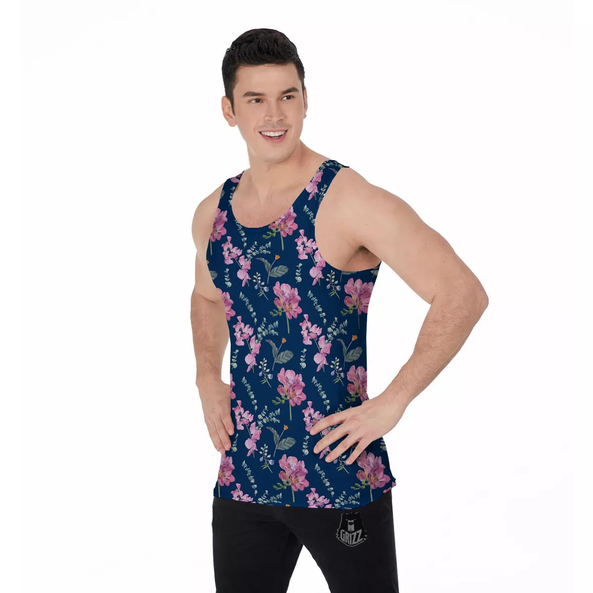 Floral Sweet Pea Print Pattern Men's Tank Top-grizzshop
