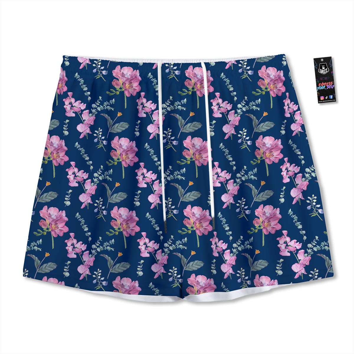 Floral Sweet Pea Print Pattern Mesh Shorts