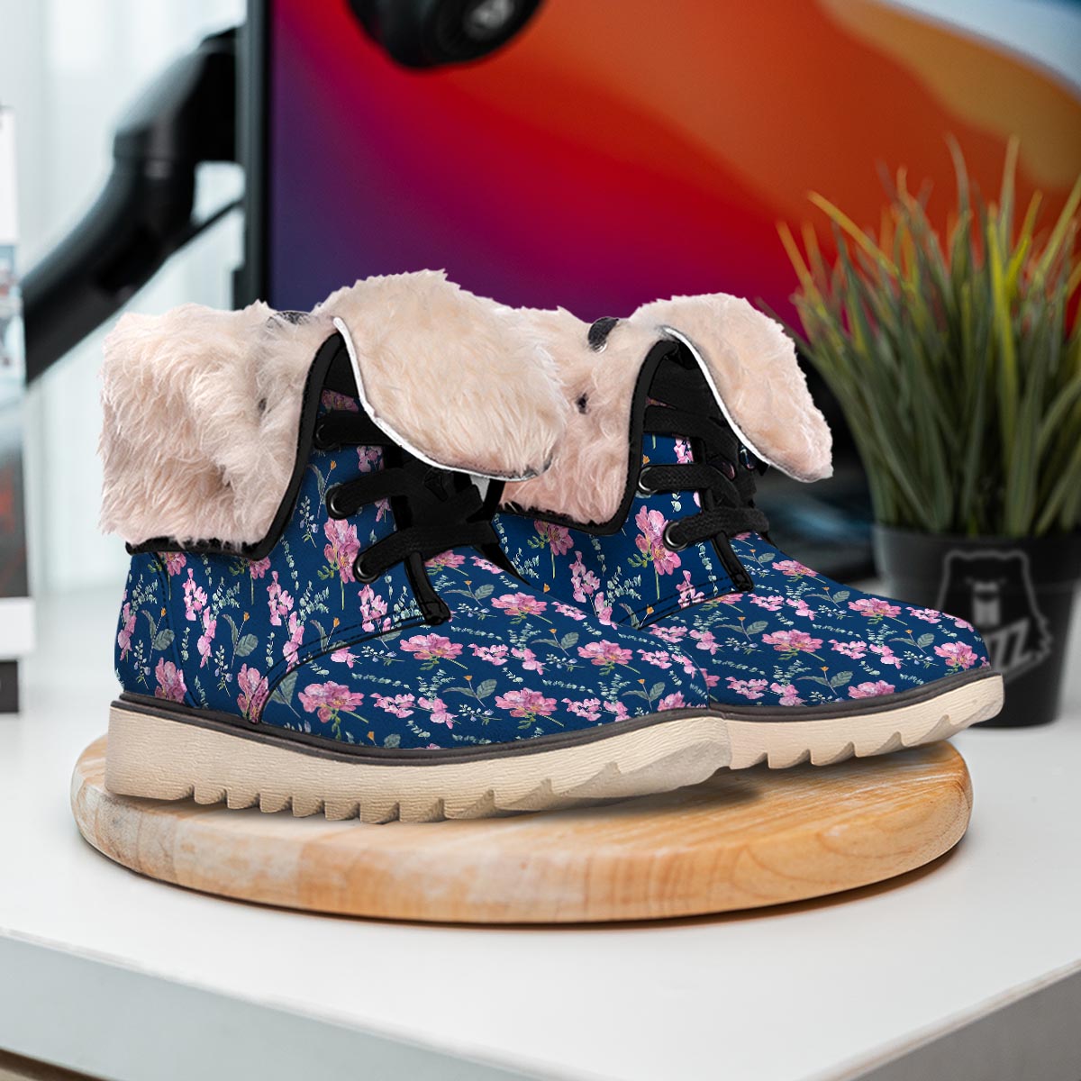 Floral Sweet Pea Print Pattern Snow Boots-grizzshop