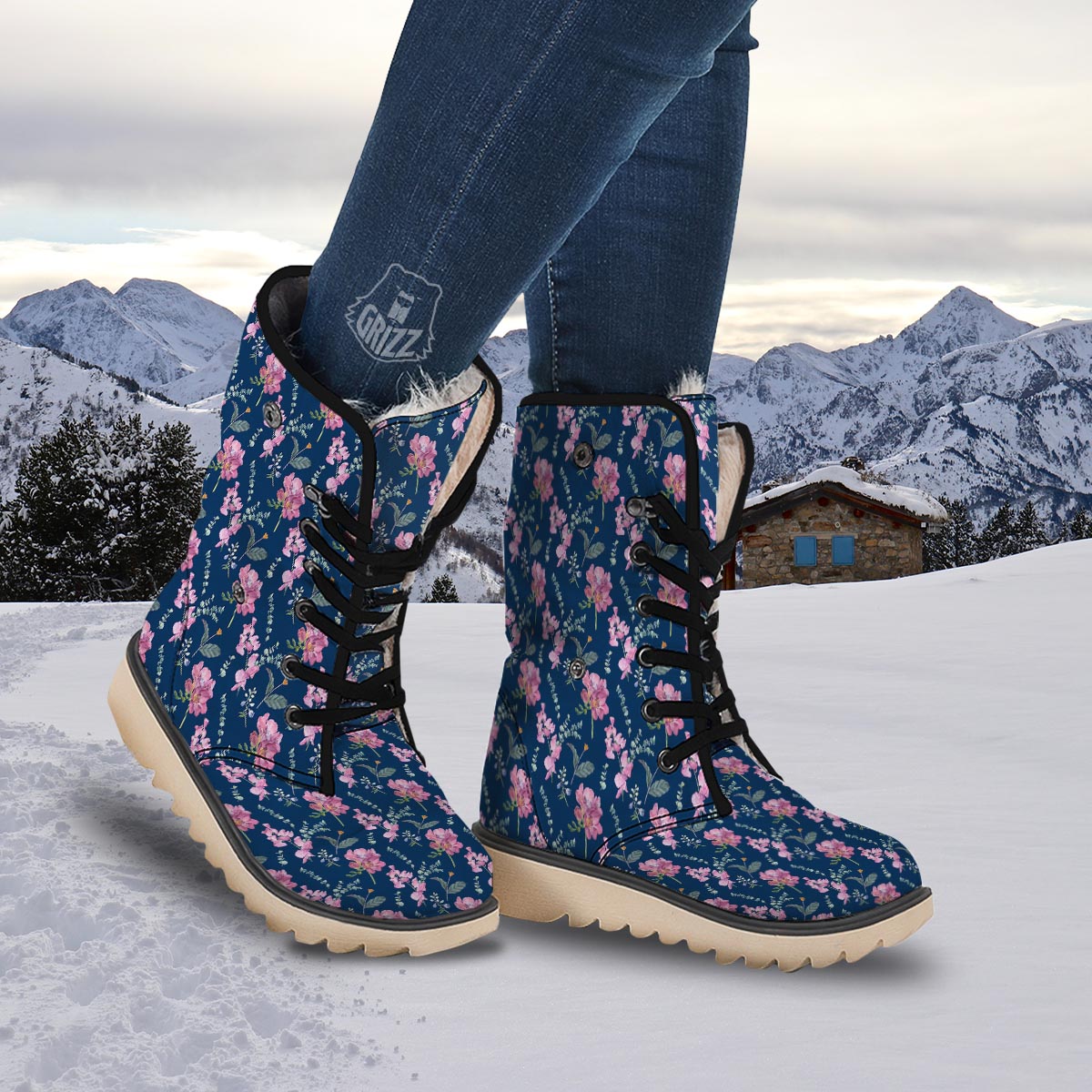 Floral Sweet Pea Print Pattern Snow Boots-grizzshop