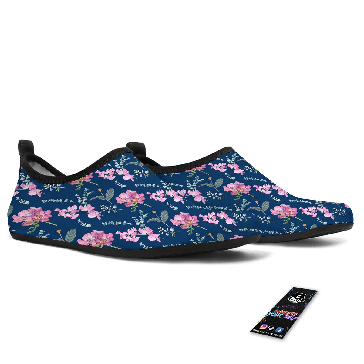 Floral Sweet Pea Print Pattern Water Shoes-grizzshop