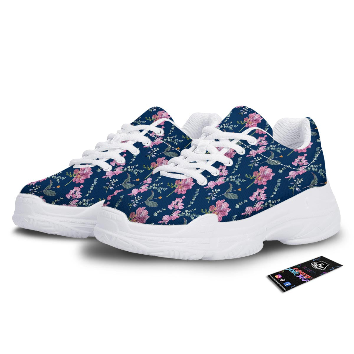 Floral Sweet Pea Print Pattern White Chunky Shoes-grizzshop