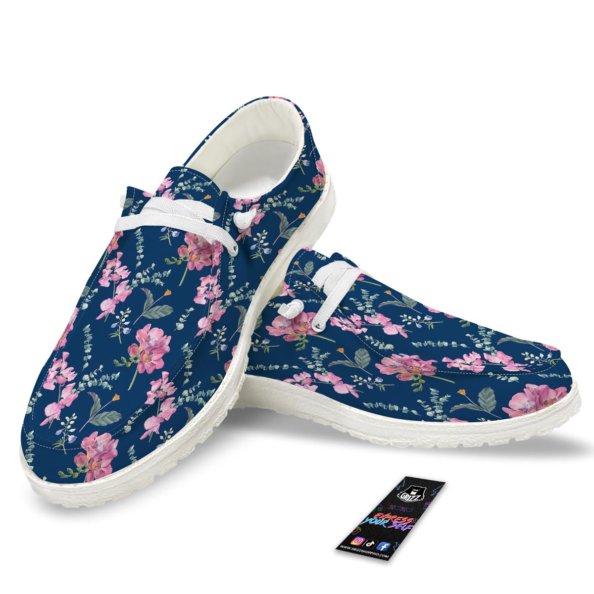 Floral Sweet Pea Print Pattern White Loafers-grizzshop