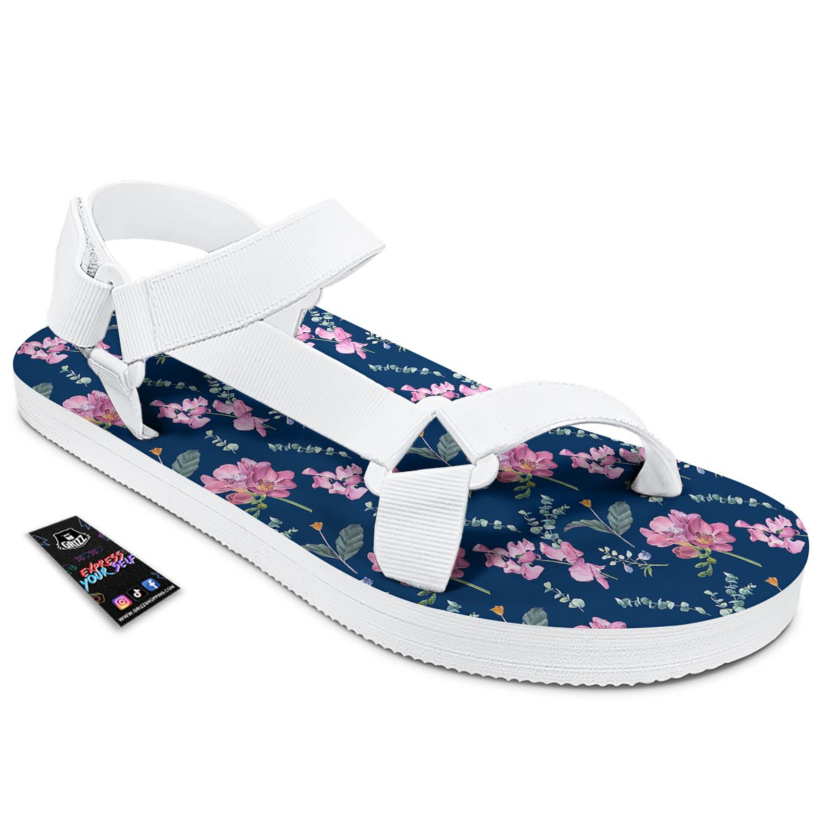 Floral Sweet Pea Print Pattern White Open Toe Sandals-grizzshop